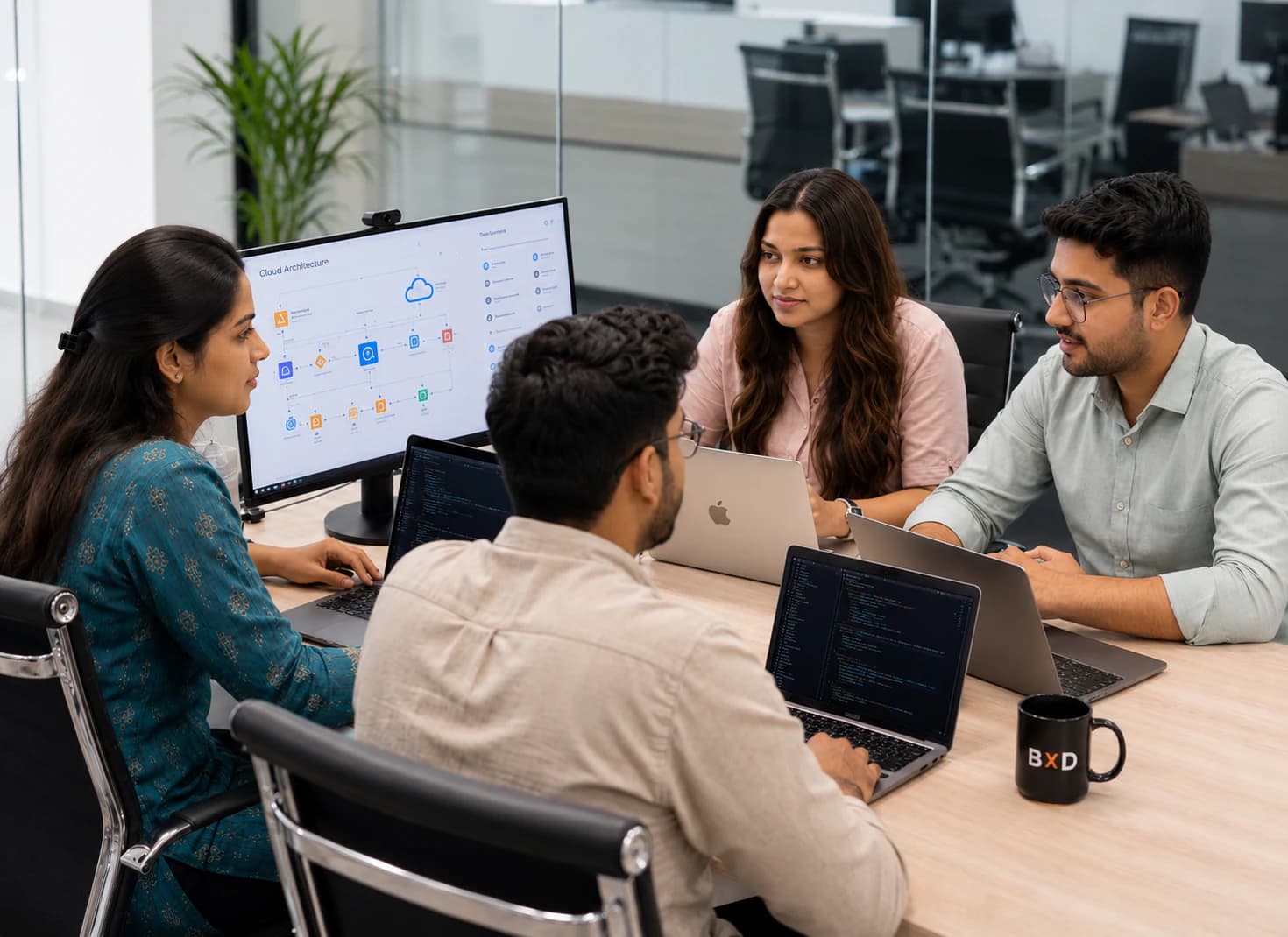 BharatXD cloud and software engineering team reviewing architecture and code